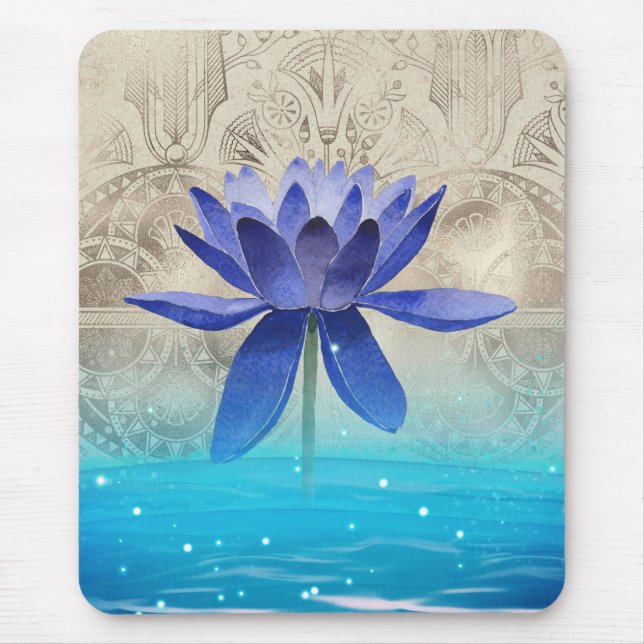 Ancient Egypt Styled Magic Blue Lotus Flower Mouse Pad (Front)
