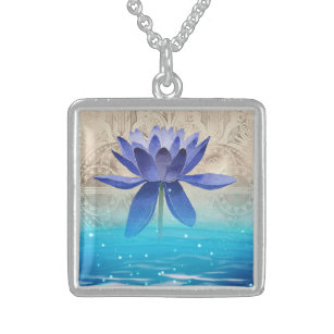 Ancient Egypt Styled Magic Blue Lotus Flower Sterling Silver Necklace
