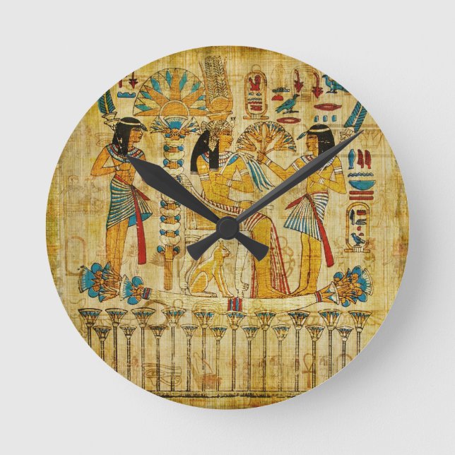 Ancient Egypt Tapestry Scroll Heirogliphics Round Clock (Front)