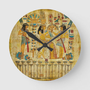 Ancient Egypt Tapestry Scroll Heirogliphics Round Clock