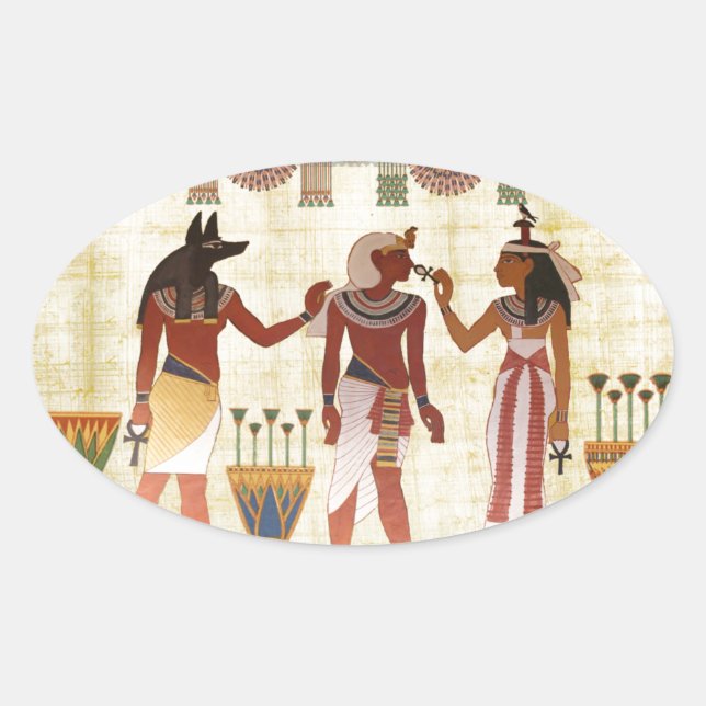 Ancient, Egyptian art style oval stickers (Front)
