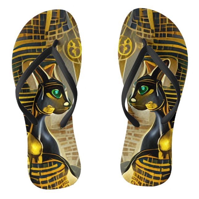 Ancient Egyptian Cat Goddess Bastet AI Art Thongs (Footbed)