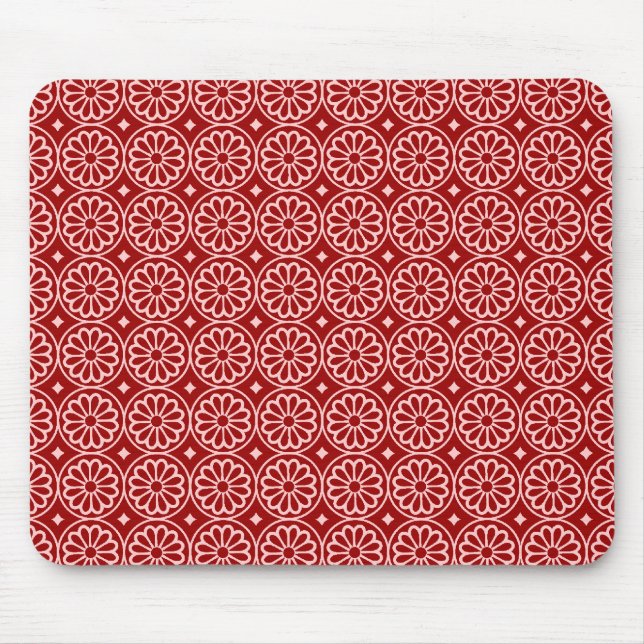 Ancient Egyptian Flowers - Ruby Red on Pink Mouse Pad (Front)