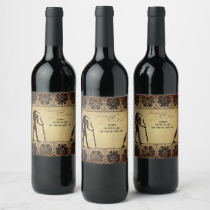 Ancient Egyptian God Thoth, Quill and Ink Wedding Wine Label