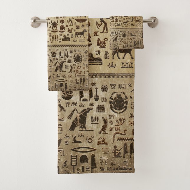 Ancient Egyptian Gods and hieroglyphs Bath Towel Set (Insitu)