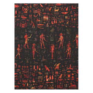 Ancient Egyptian Gods and hieroglyphs - Red Marble Tablecloth