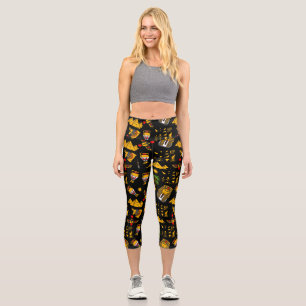 Ancient Egyptian Hieroglyphic Pattern Background Capri Leggings