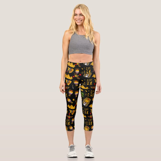 Ancient  Egyptian Hieroglyphic Pattern Background  Capri Leggings (Front)