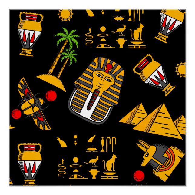 Ancient  Egyptian Hieroglyphic Pattern Background  Poster (Front)
