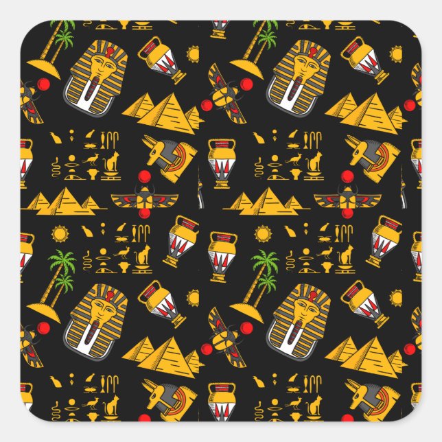 Ancient  Egyptian Hieroglyphic Pattern Background  Square Sticker (Front)