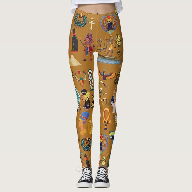 Ancient Egyptian Hieroglyphic -Pattern Hieroglyphi Leggings (Front)
