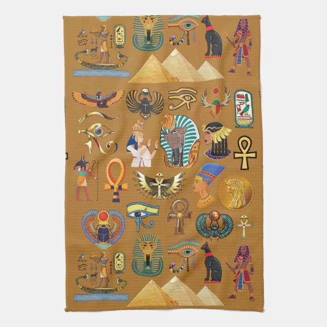 Ancient Egyptian Hieroglyphic -Pattern Hieroglyphi Tea Towel (Vertical)