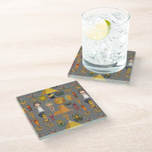 Ancient Egyptian Hieroglyphic -Pattern Pharaoh Glass Coaster