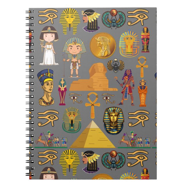 Ancient Egyptian Hieroglyphic -Pattern Pharaoh  Notebook (Front)