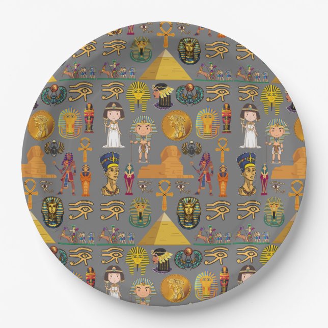 Ancient Egyptian Hieroglyphic -Pattern Pharaoh  Paper Plate (Front)