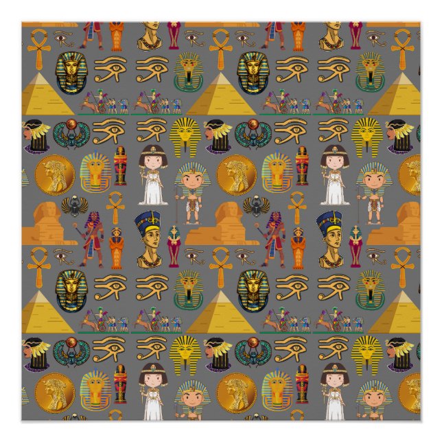 Ancient Egyptian Hieroglyphic -Pattern Pharaoh  Poster (Front)