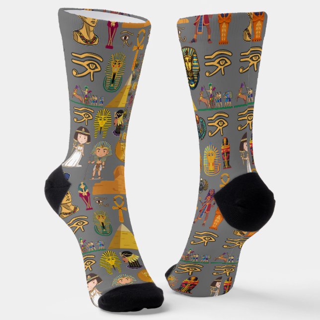 Ancient Egyptian Hieroglyphic -Pattern Pharaoh  Socks (Angled)