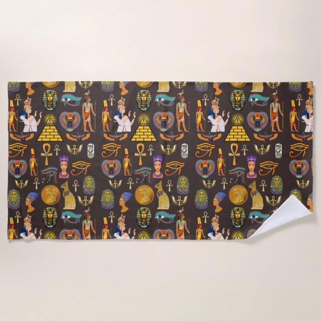 Ancient Egyptian Hieroglyphic Pattern Symbol      Beach Towel (Front)