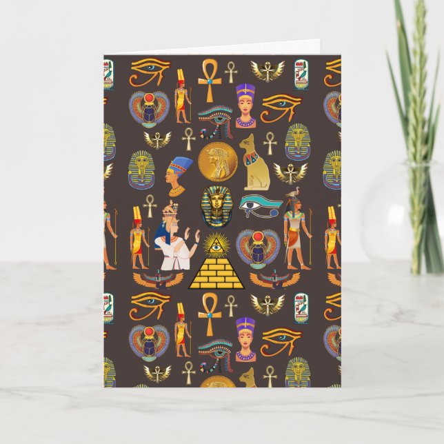 Ancient Egyptian Hieroglyphic Pattern Symbol       Card (Front)