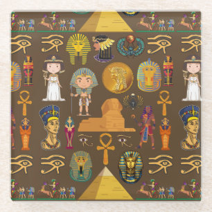 Ancient Egyptian Hieroglyphic -Pattern Symbol Glass Coaster