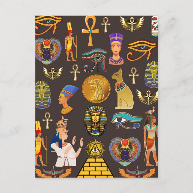 Ancient Egyptian Hieroglyphic Pattern Symbol       Holiday Postcard (Front)