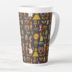 Ancient Egyptian Hieroglyphic Pattern Symbol Latte Mug