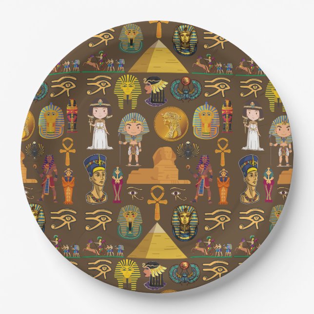 Ancient Egyptian Hieroglyphic -Pattern Symbol  Paper Plate (Front)