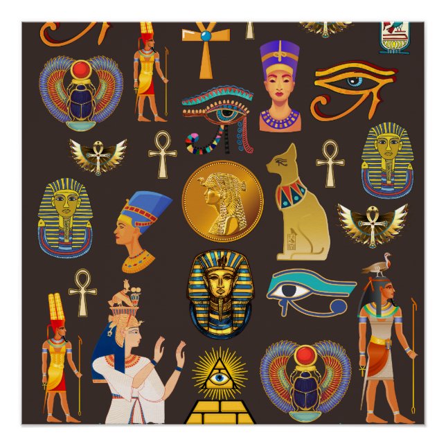 Ancient Egyptian Hieroglyphic Pattern Symbol      Poster (Front)