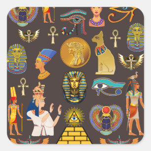 Ancient Egyptian Hieroglyphic Pattern Symbol  Square Sticker