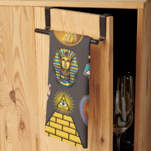 Ancient Egyptian Hieroglyphic Pattern Symbol Tea Towel