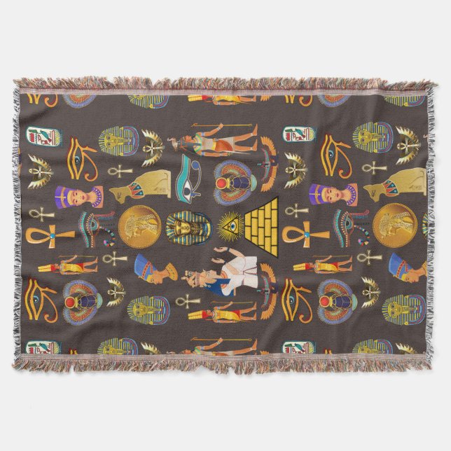 Ancient Egyptian Hieroglyphic Pattern Symbol       Throw Blanket (Front)