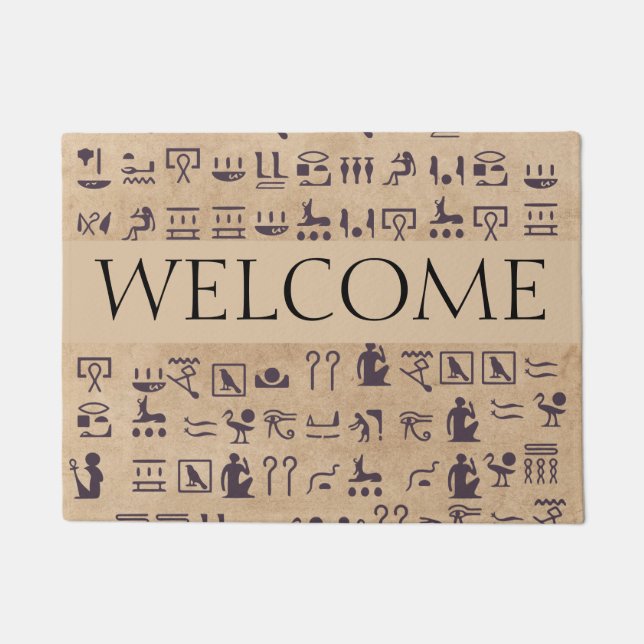 Ancient Egyptian Hieroglyphics Art on Parchment Doormat (Front)