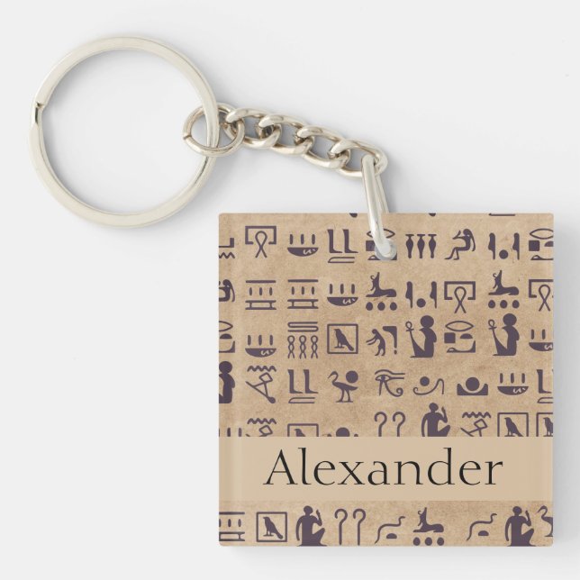 Ancient Egyptian Hieroglyphics Art on Parchment Key Ring (Front)