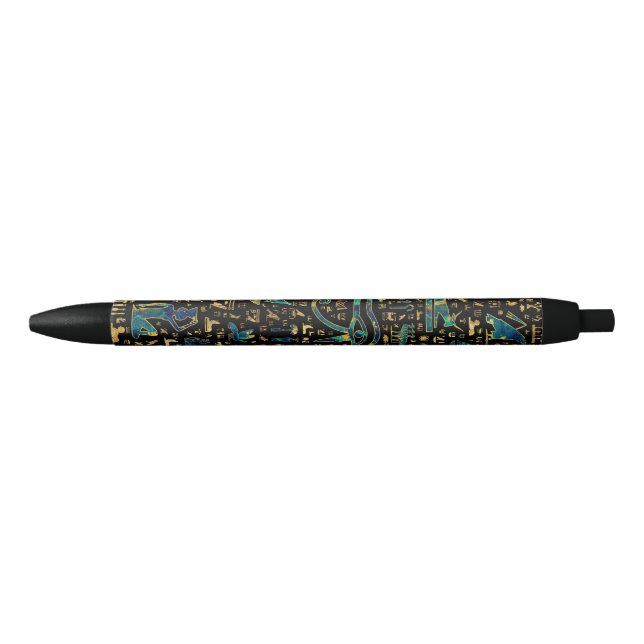 Ancient Egyptian hieroglyphics Marble and Gold Black Ink Pen (Front)