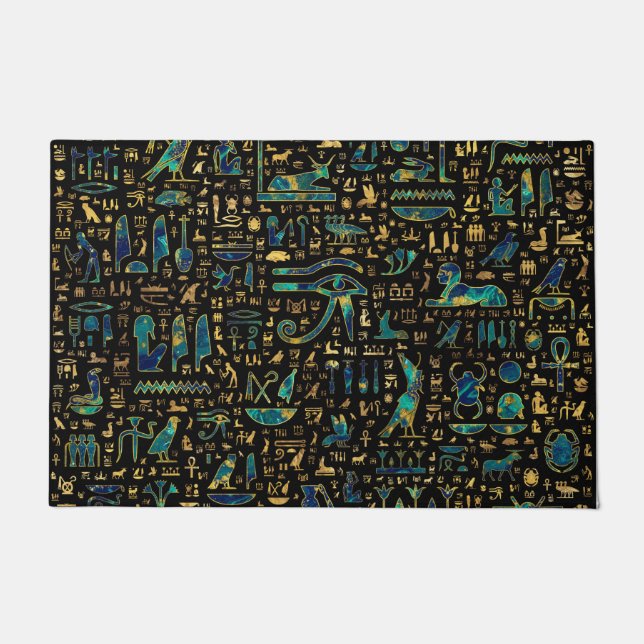 Ancient Egyptian hieroglyphics Marble and Gold Doormat (Front)
