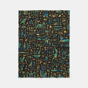 Ancient Egyptian hieroglyphics Marble and Gold Fleece Blanket