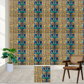 Ancient Egyptian Hieroglyphs and Winged Deities  Ceramic Tile