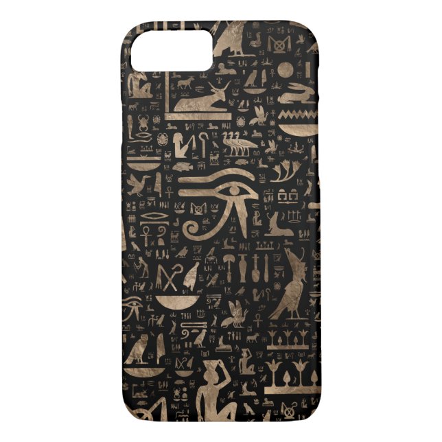 Ancient Egyptian hieroglyphs - Black and gold Case-Mate iPhone Case (Back)