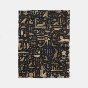 Ancient Egyptian hieroglyphs - Black and gold Fleece Blanket