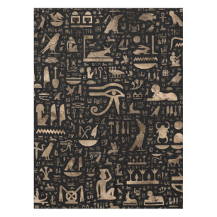 Ancient Egyptian hieroglyphs - Black and gold Tablecloth