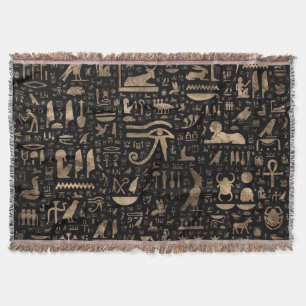 Ancient Egyptian hieroglyphs - Black and gold Throw Blanket