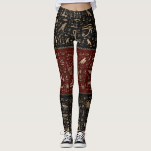 Ancient Egyptian hieroglyphs - Black Red Leather Leggings