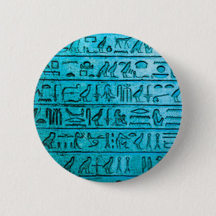 Ancient Egyptian Hieroglyphs Blue 6 Cm Round Badge