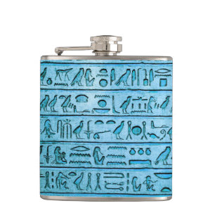 Ancient Egyptian Hieroglyphs Blue Hip Flask