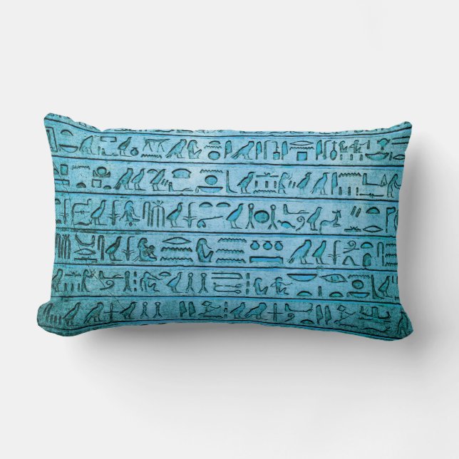 Ancient Egyptian Hieroglyphs Blue Lumbar Pillow (Front)