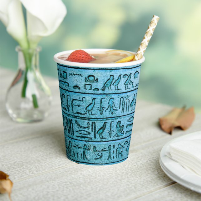 Ancient Egyptian Hieroglyphs Blue Paper Cup (Insitu)