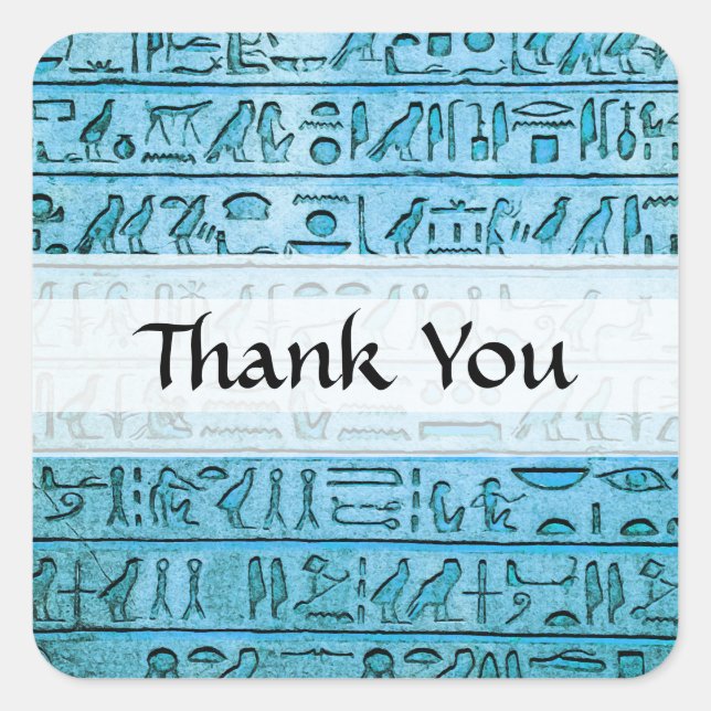 Ancient Egyptian Hieroglyphs Blue Square Sticker (Front)