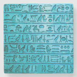 Ancient Egyptian Hieroglyphs Blue Stone Coaster