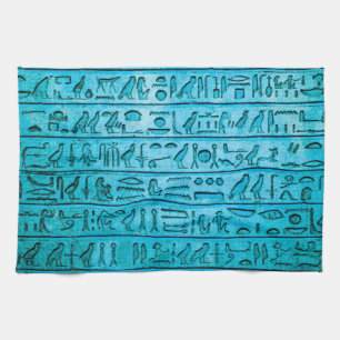 Ancient Egyptian Hieroglyphs Blue Tea Towel