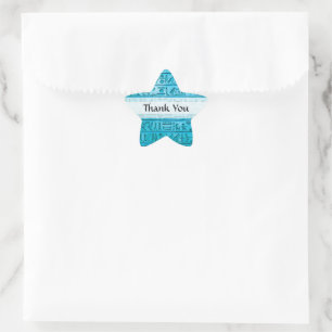 Ancient Egyptian Hieroglyphs Blue Thank You Star Sticker